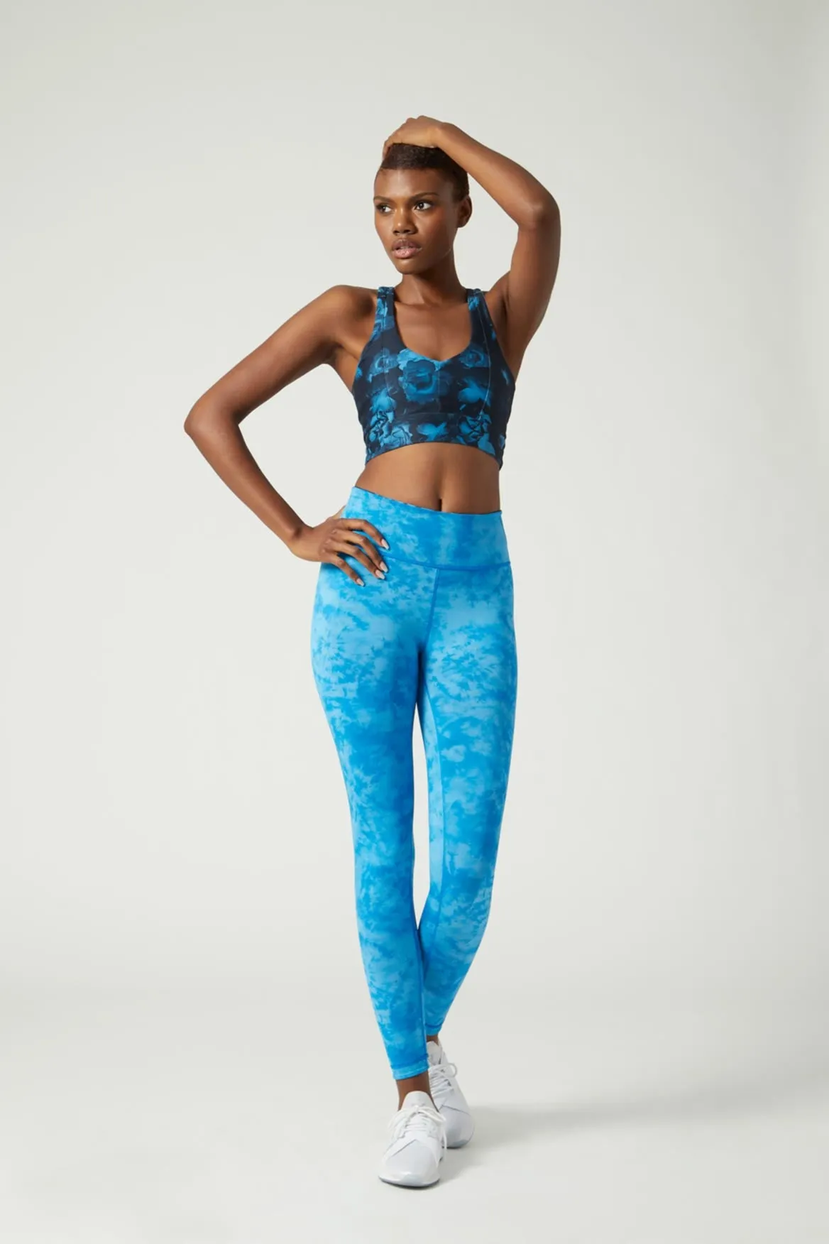 High Waist Reversible Legging Neon Blue Flowers