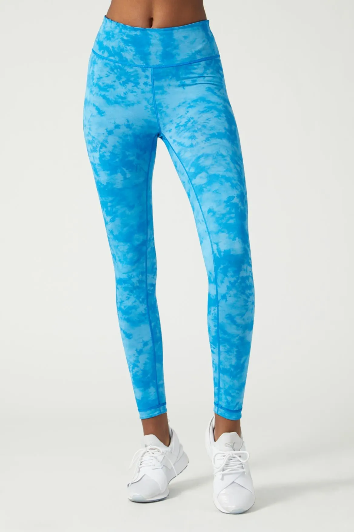 High Waist Reversible Legging Neon Blue Flowers