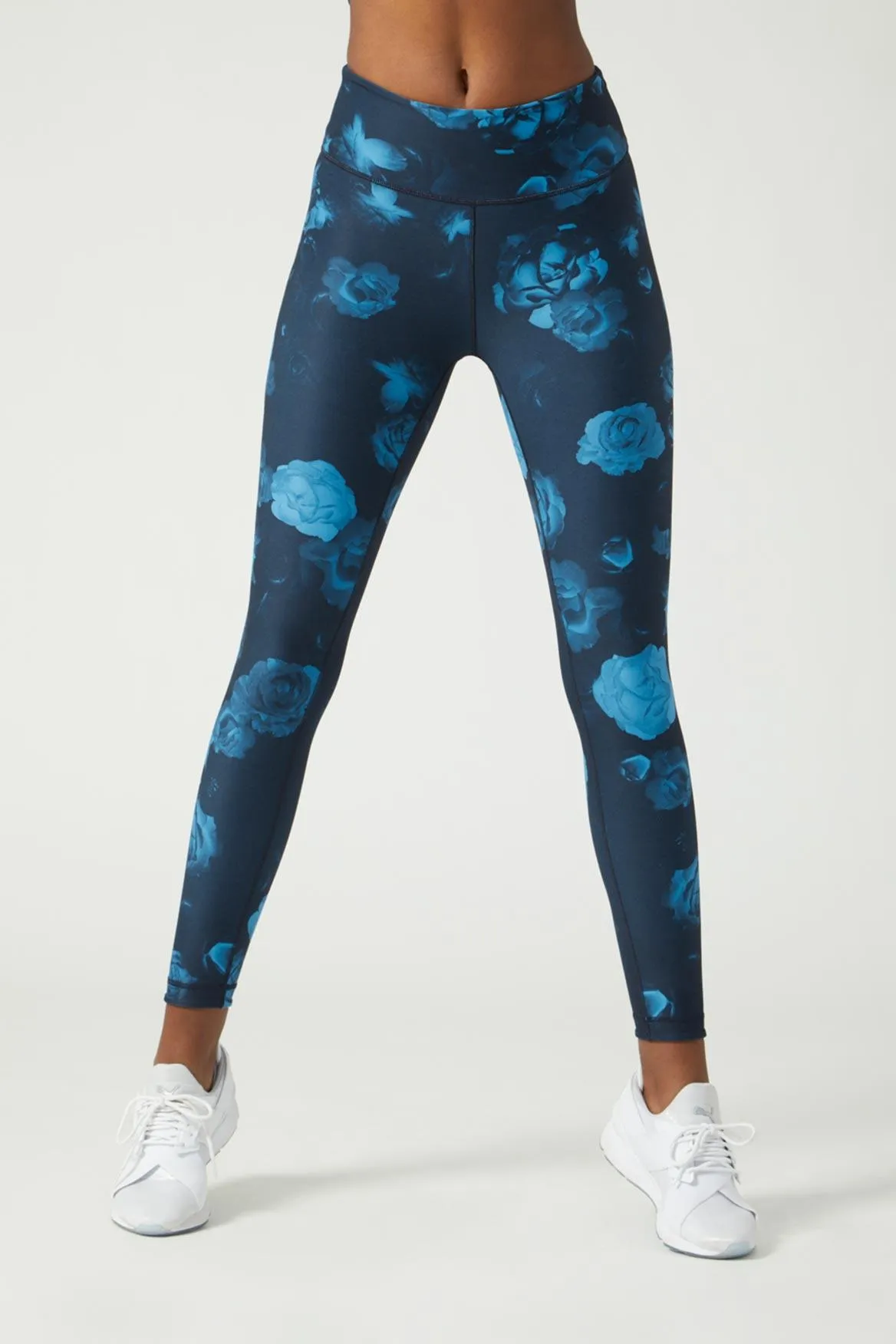 High Waist Reversible Legging Neon Blue Flowers