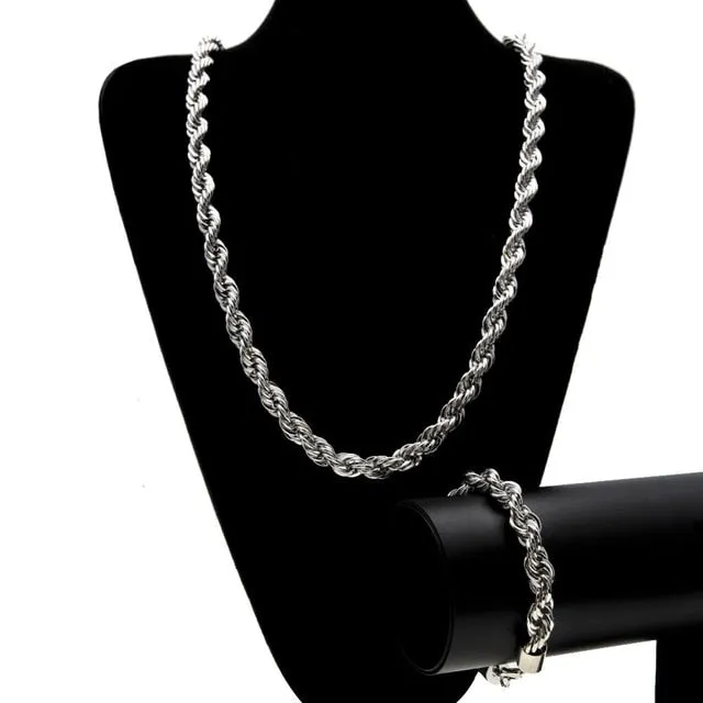 Hip Hop Jewelry Sets- 10mm Rope Chain Long Necklace