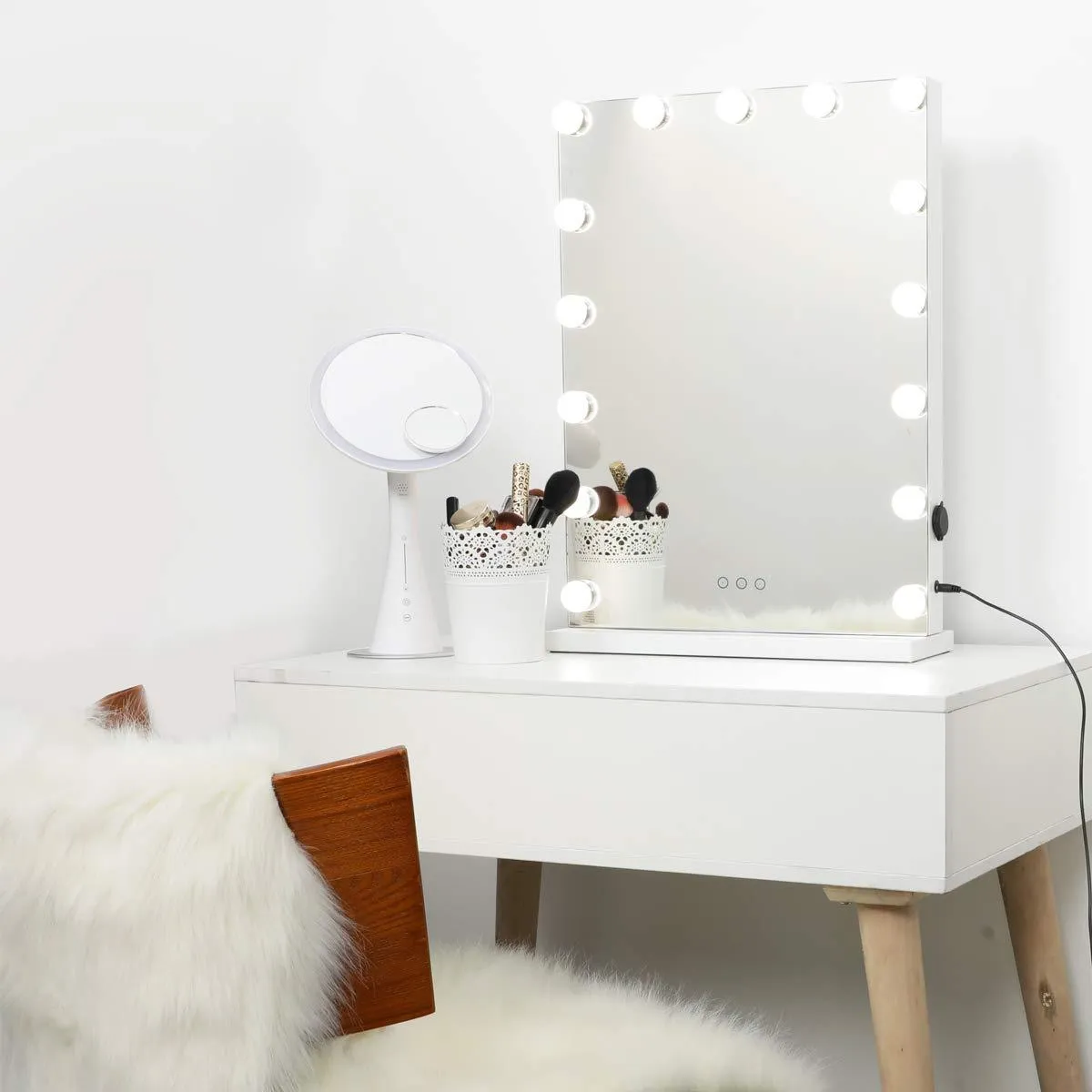 Hollywood Mirror Lighted Vanity Mirror, Hollywood Style Touch Control Makeup Application with 3 Color Tone Dimmer and USB Charging Port, Energy-Saving & Long Lasting, 18.2" W x 22.8" H, White