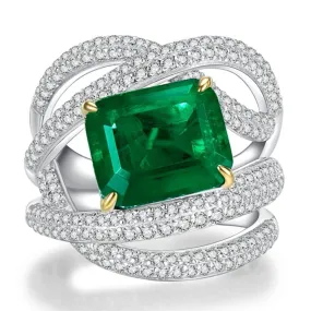 Intertwined Moissanite Emerald Gemstone 925 Sterling Silver Ring