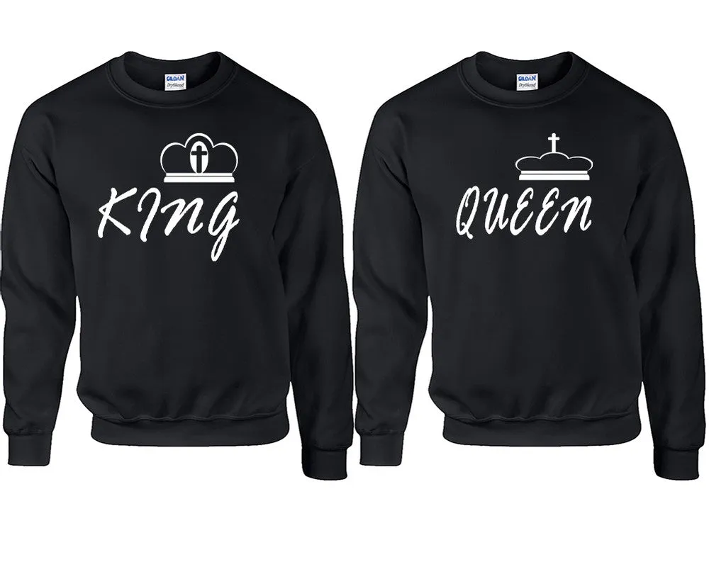 King Queen Couple Matching Crew Neck Sweaters