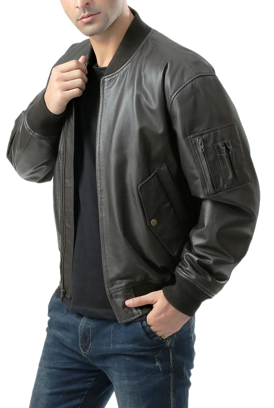 Landing Leathers Men MA-1 Leather Flight Bomber Jacket