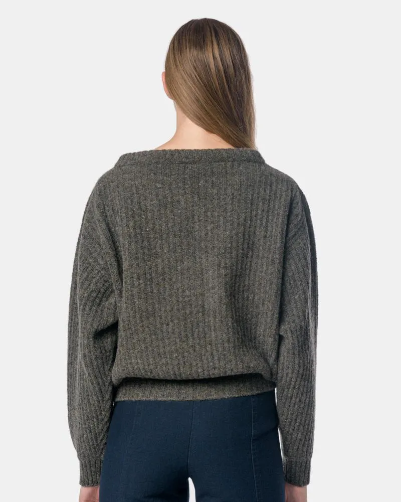 Large V-Neck Sweater in Granite