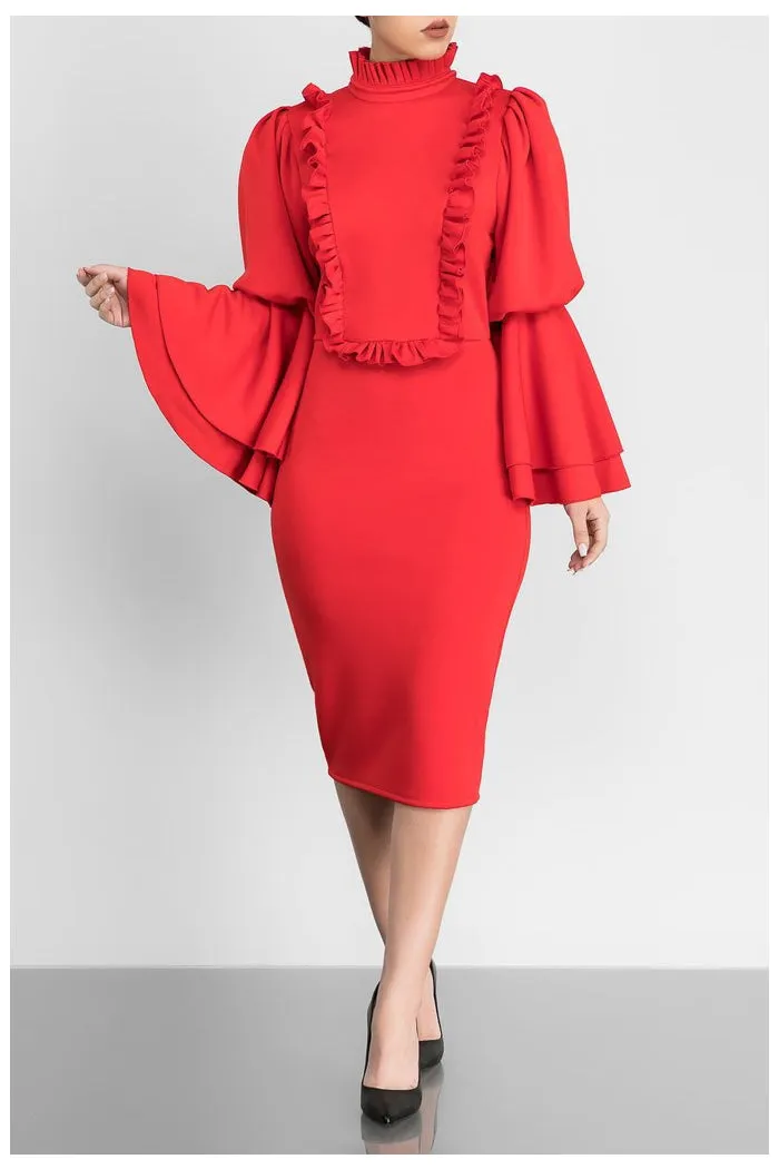 Level up- Red flared sleeve dress