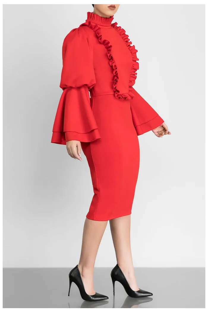 Level up- Red flared sleeve dress