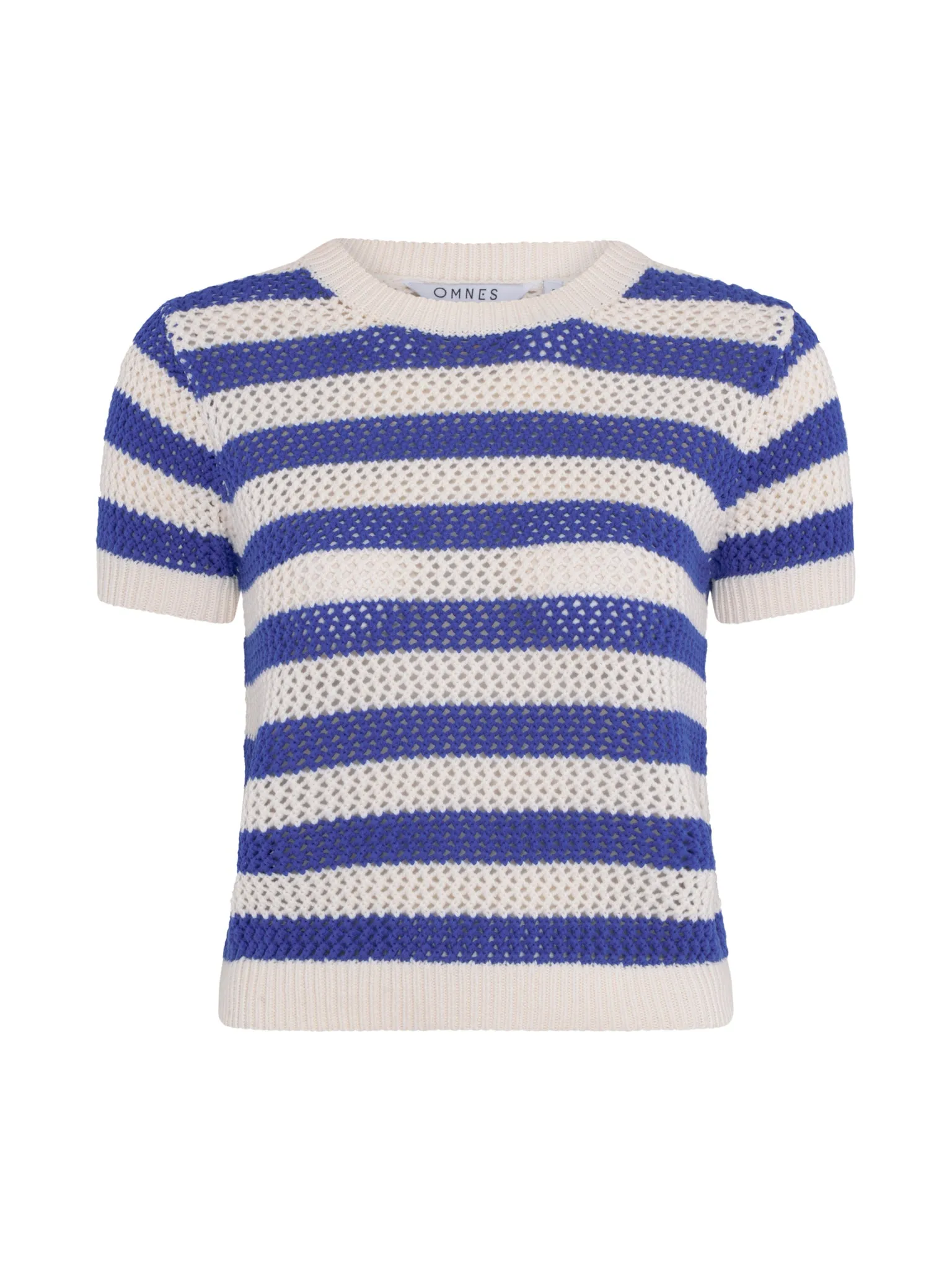 Lexi Stripe Crochet Jumper in Blue and Cream