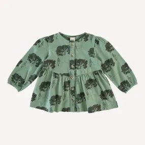 long sleeve button front v-waist top | green alice tree | organic cotton jersey