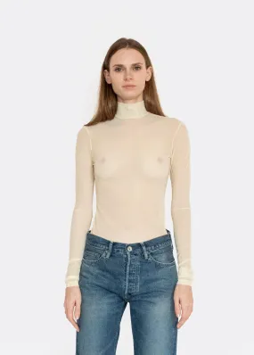 Long Sleeve Mesh Mock Neck in Ivory