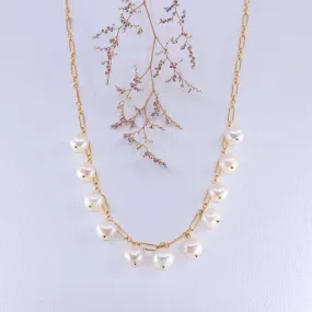 Maeve - Freshwater Pearl Gold Link Necklace