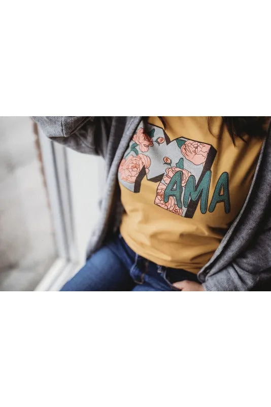 Mama Floral Mustard Tee