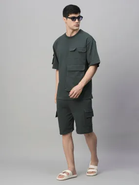 Men Premium Cargo Co-ord Set - Dark Grey