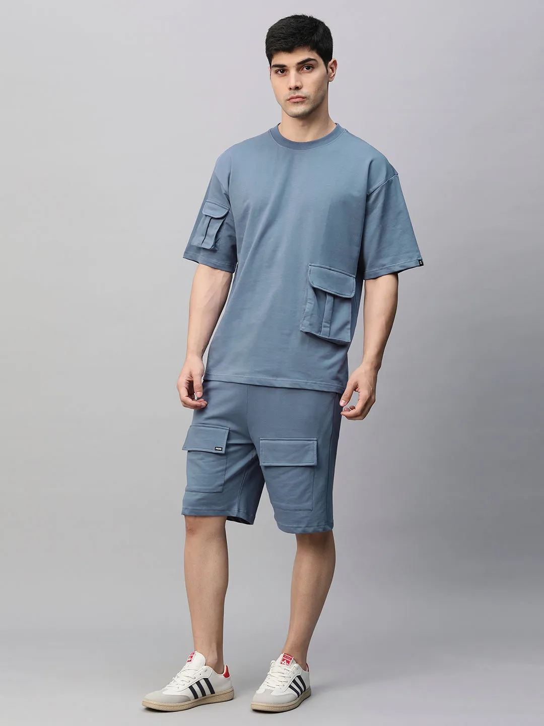 Men Premium Cargo Co-ord Set - Denim Blue