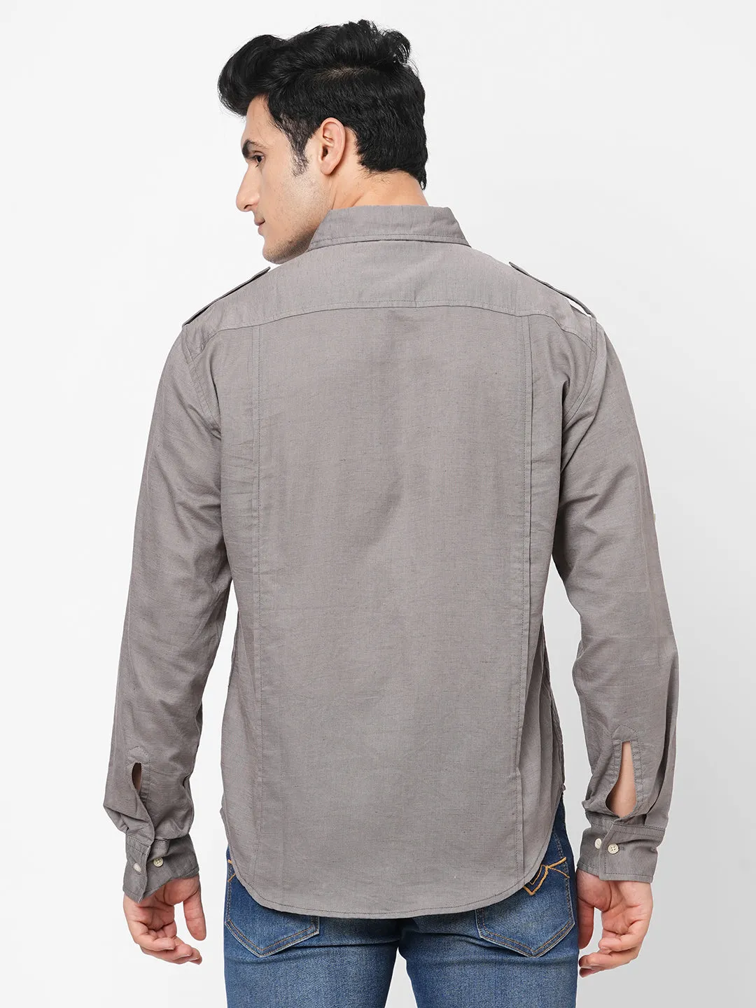 Men's Grey Linen Cotton Regular Fit Shirt