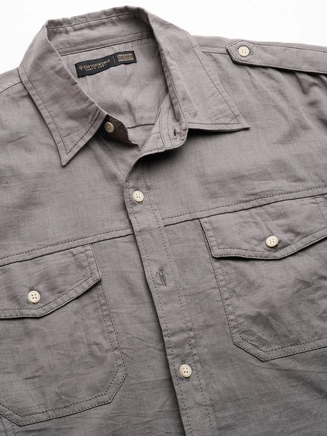 Men's Grey Linen Cotton Regular Fit Shirt