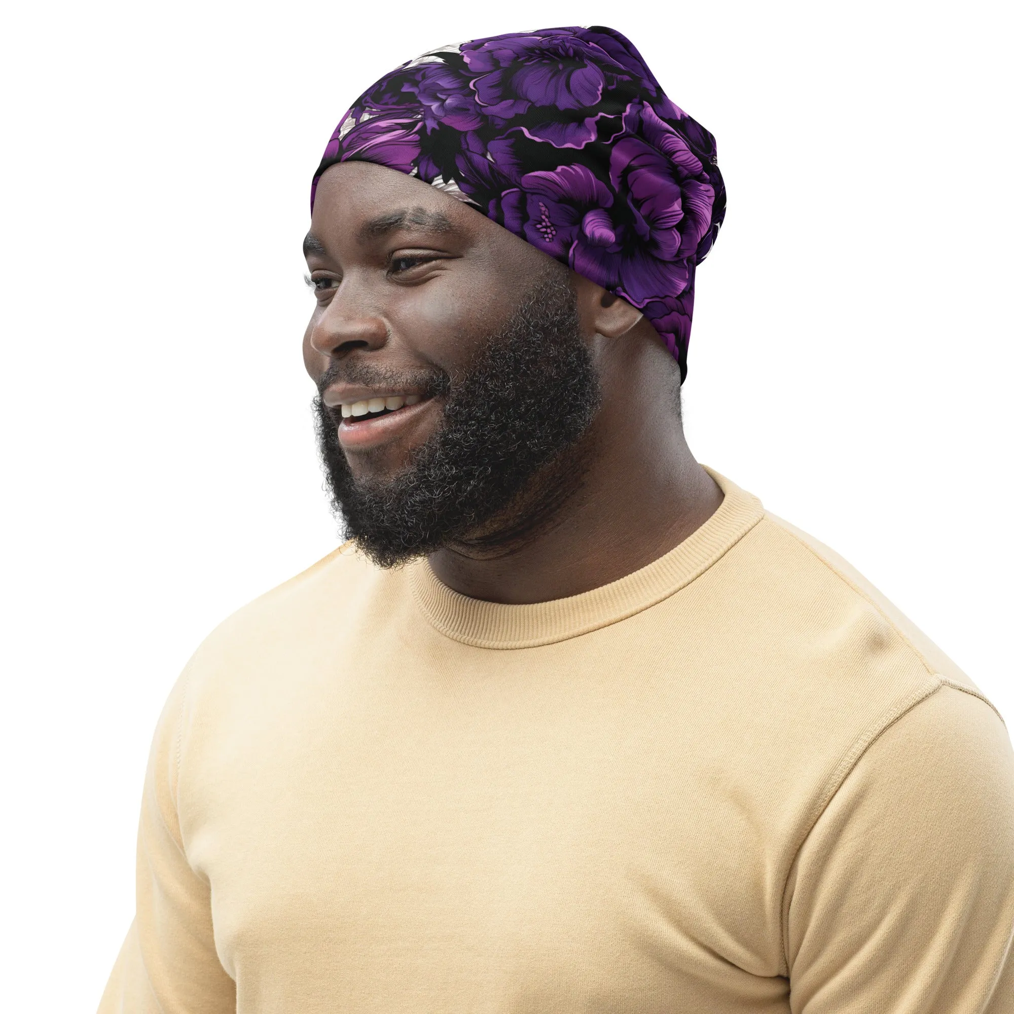 Men's Mile After Mile - Purple Flowers 001 Beanie