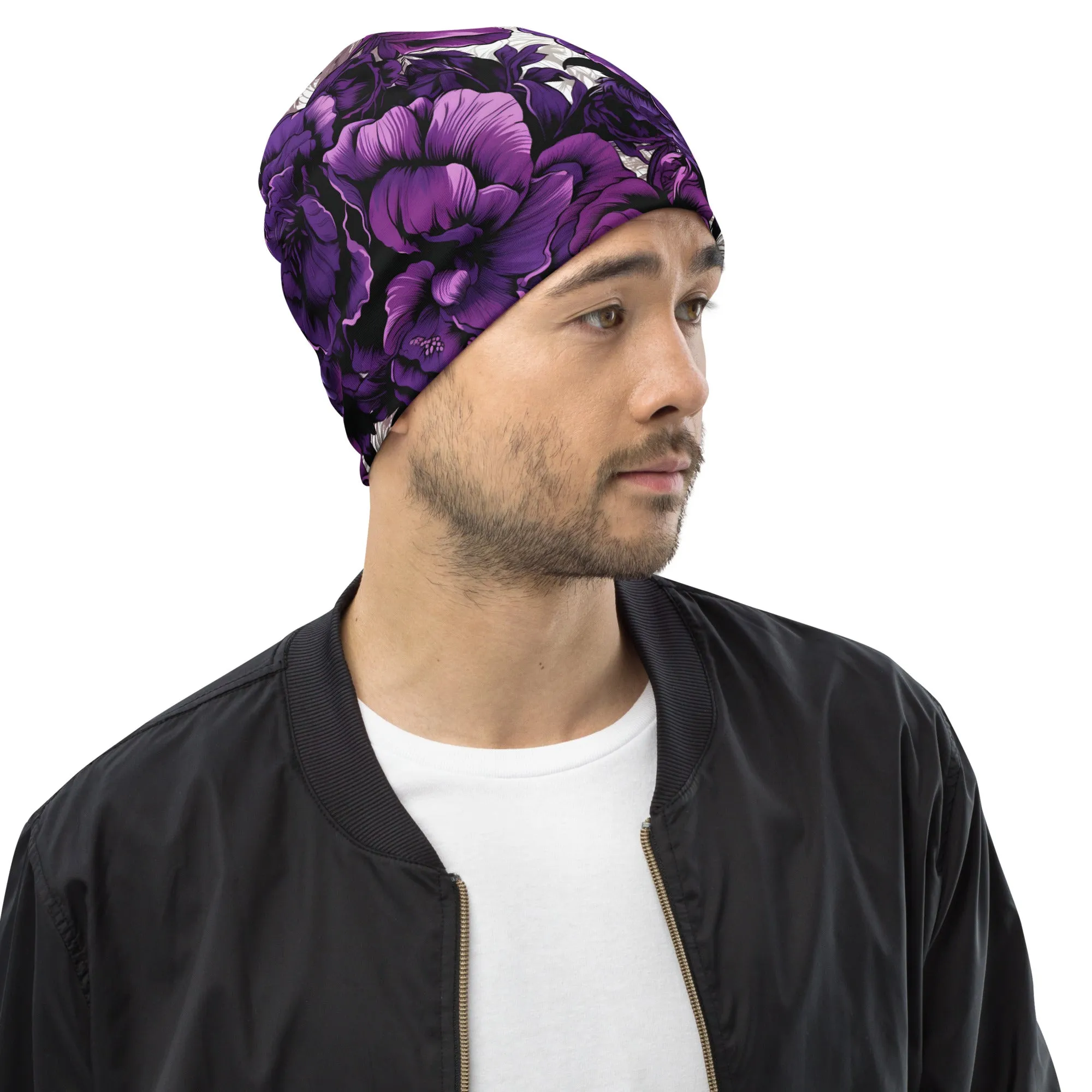 Men's Mile After Mile - Purple Flowers 001 Beanie