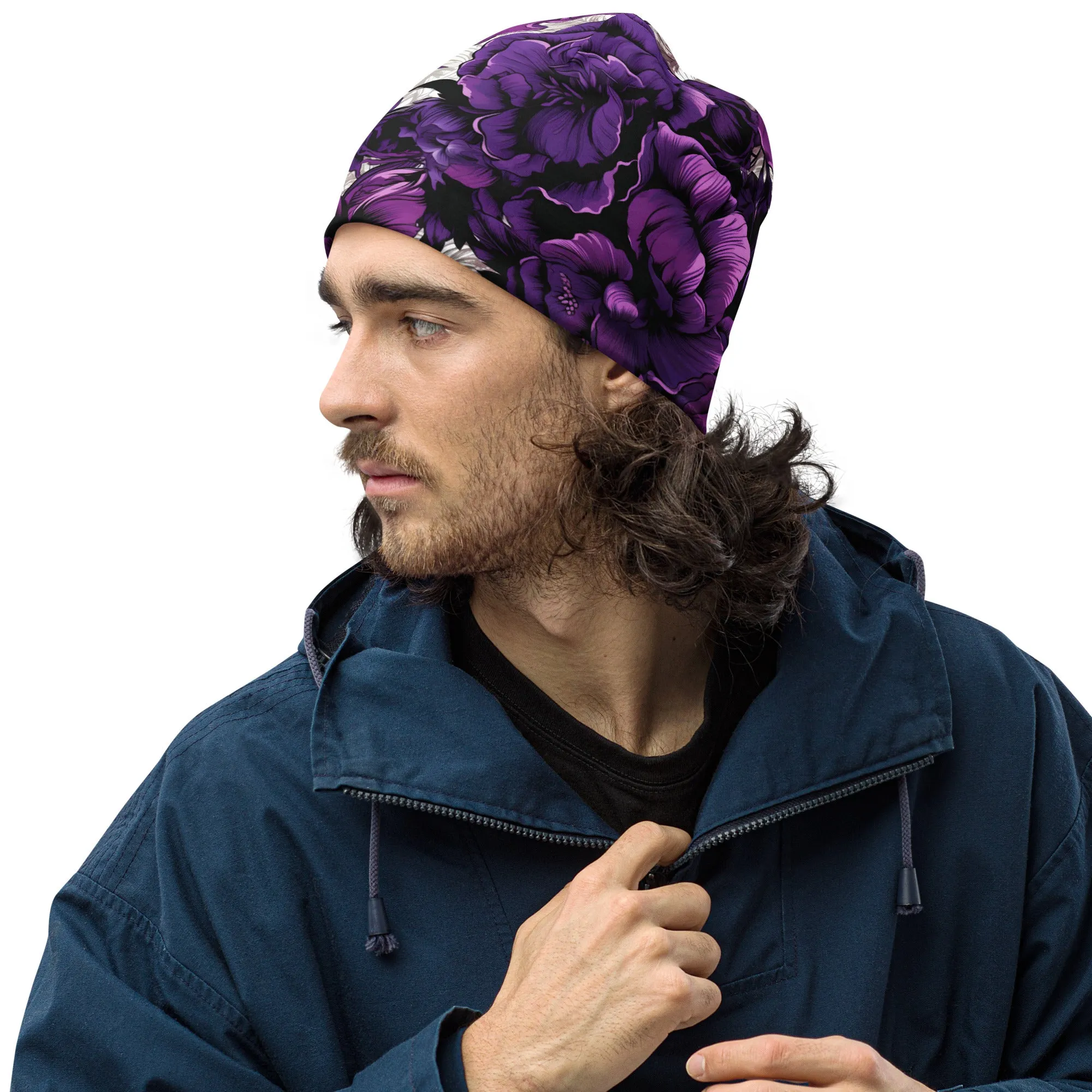 Men's Mile After Mile - Purple Flowers 001 Beanie