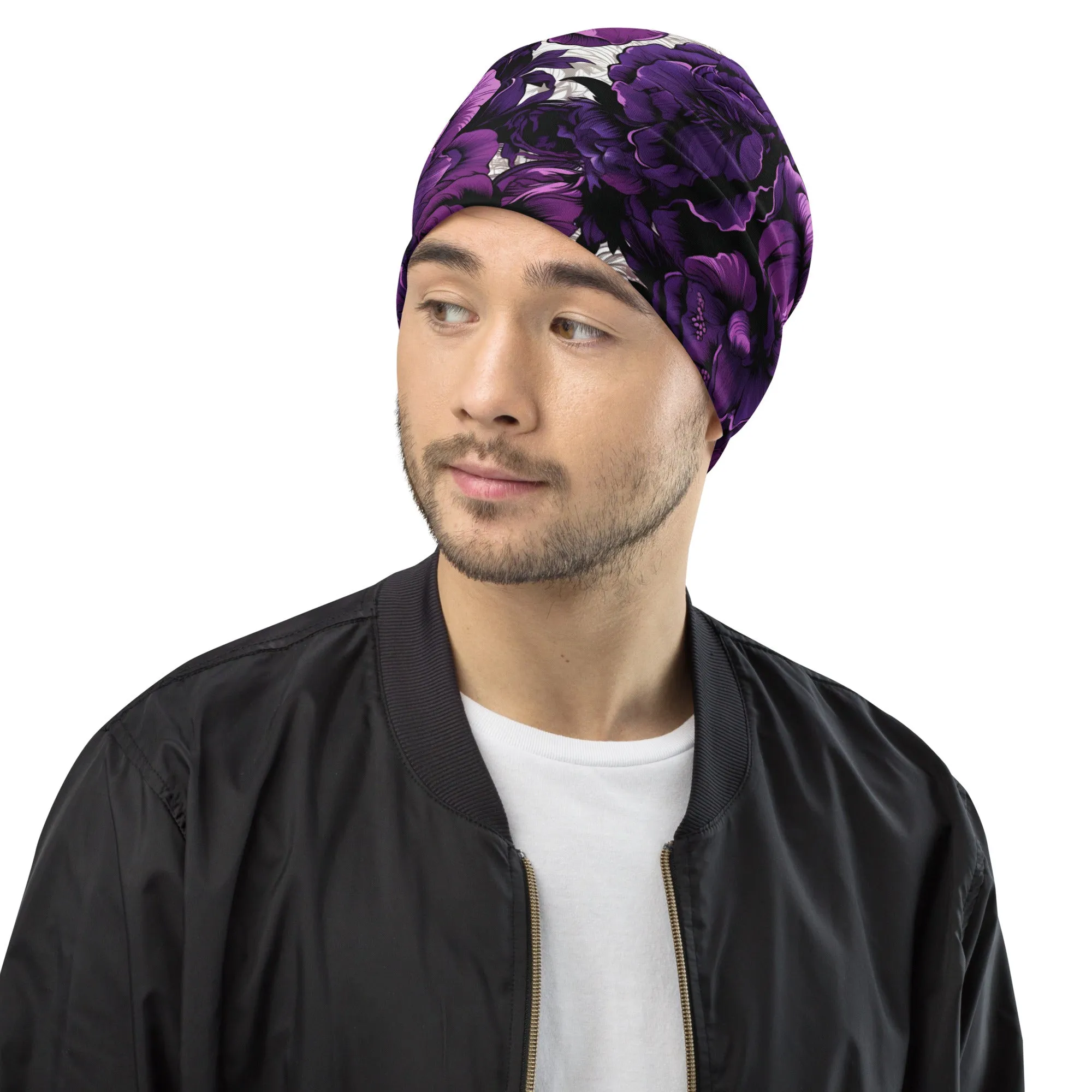 Men's Mile After Mile - Purple Flowers 001 Beanie