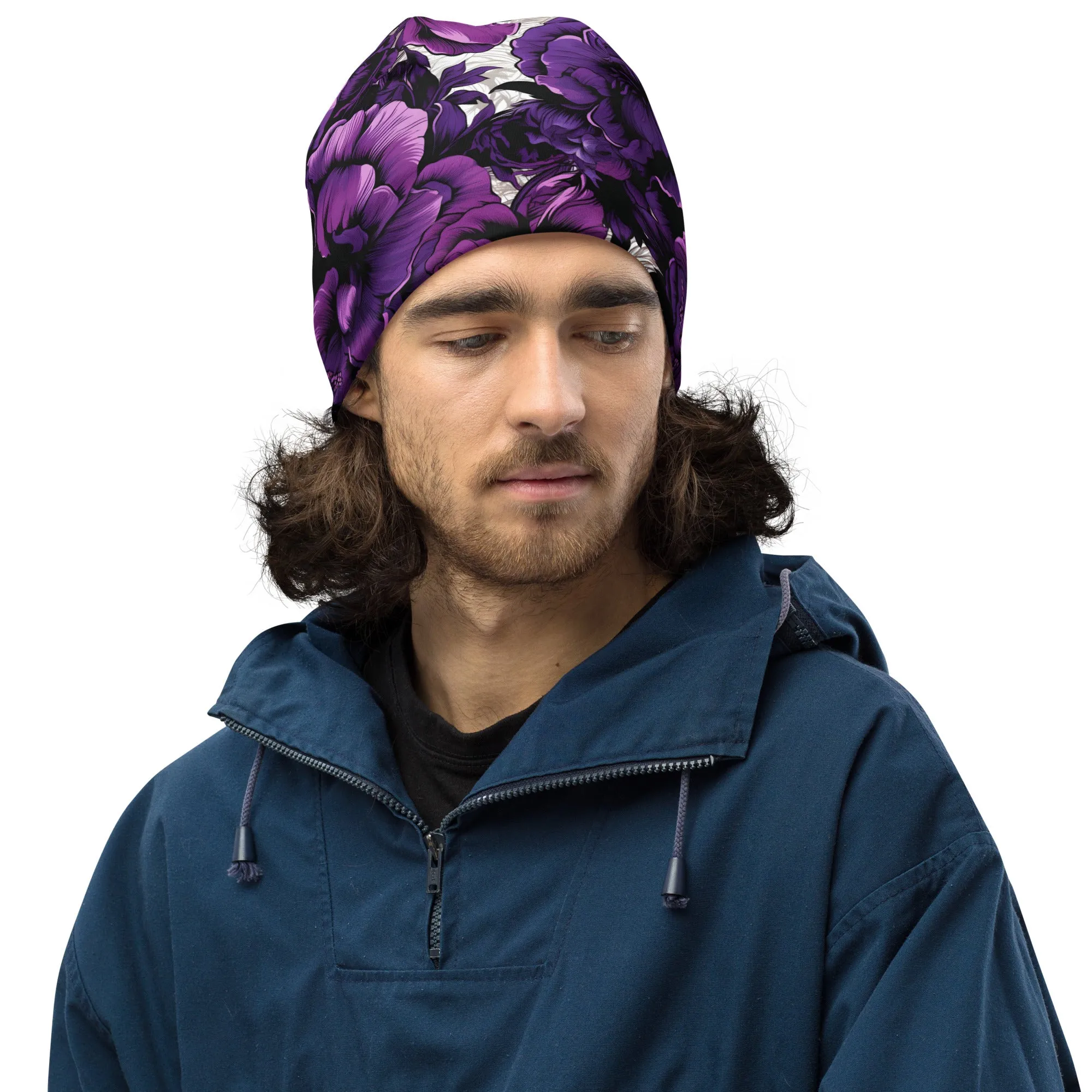 Men's Mile After Mile - Purple Flowers 001 Beanie