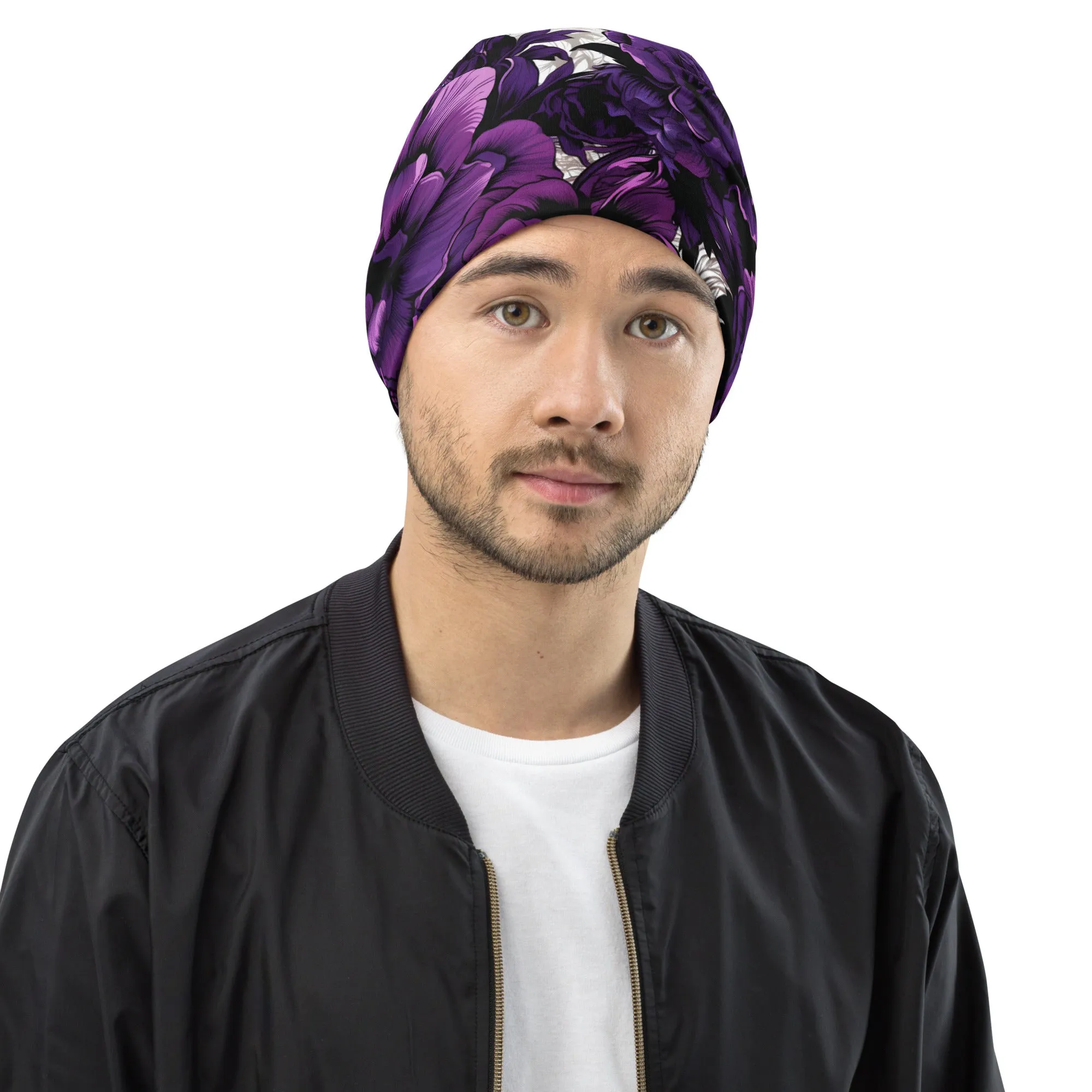 Men's Mile After Mile - Purple Flowers 001 Beanie