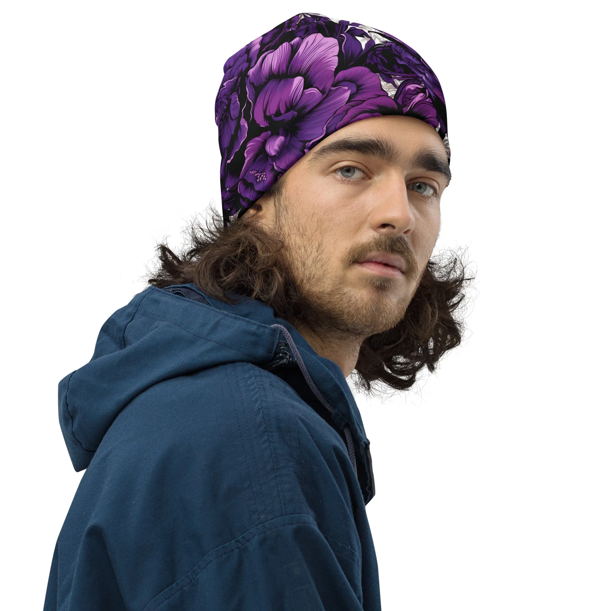 Men's Mile After Mile - Purple Flowers 001 Beanie