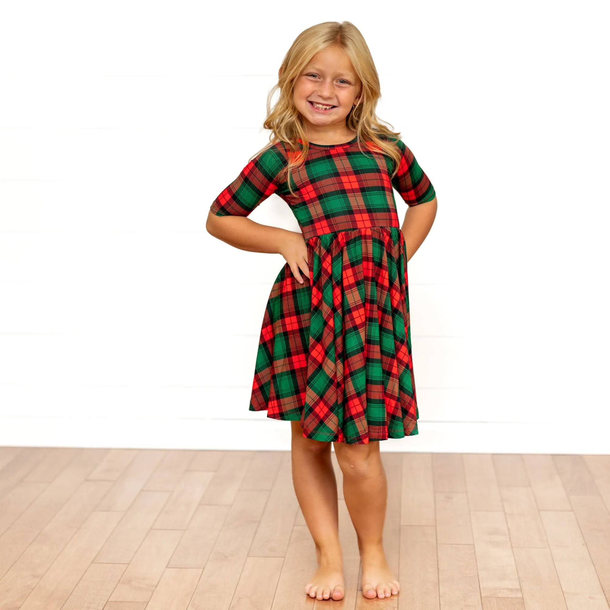 MID SLEEVE TWIRL- Classic Tartan