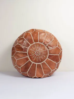 Moroccan Leather Pouffe, Tan