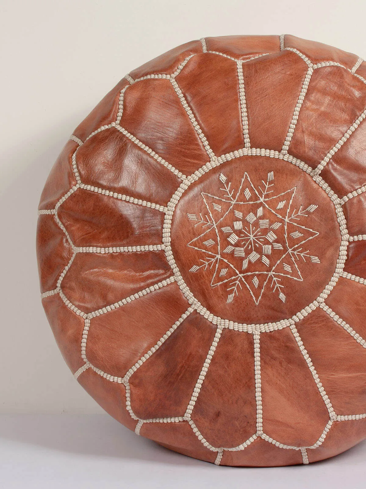 Moroccan Leather Pouffe, Tan