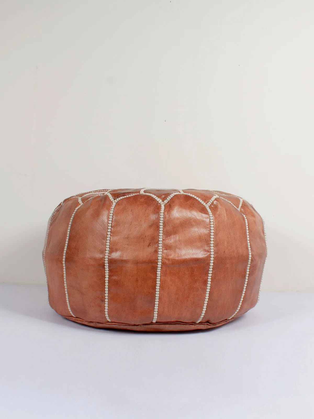 Moroccan Leather Pouffe, Tan