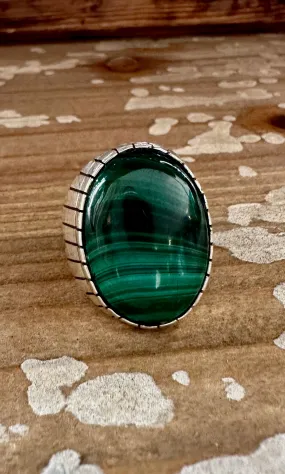 MY MALACHITE Ray Jack Navajo Mens Ring Sterling Silver w/Malachite  Size 10