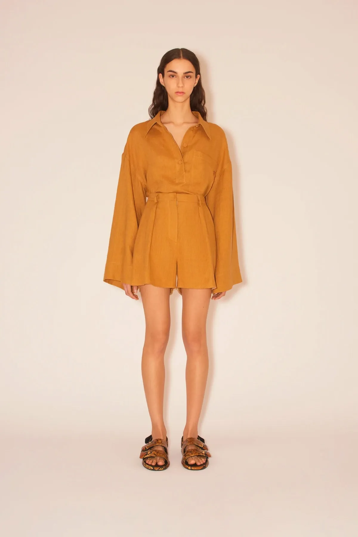 Nanushka Rima Tailored Linen Shorts - Camel