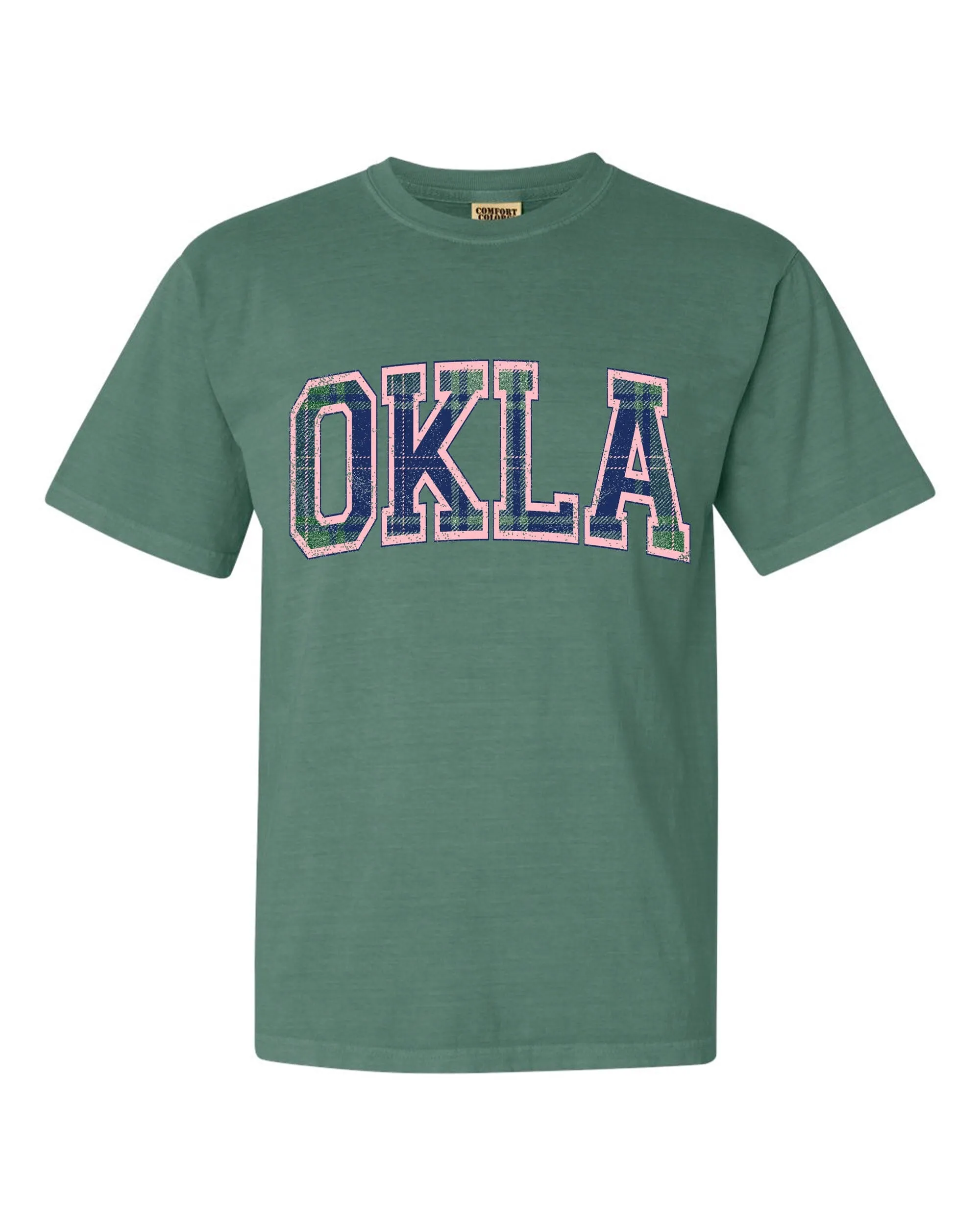 OKLA Plaid Arch (Pink Outline) Green Tee