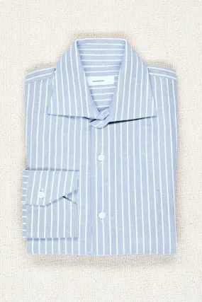 P. Johnson Blue with White Narrow Stripe Cotton Spread Collar Shirt