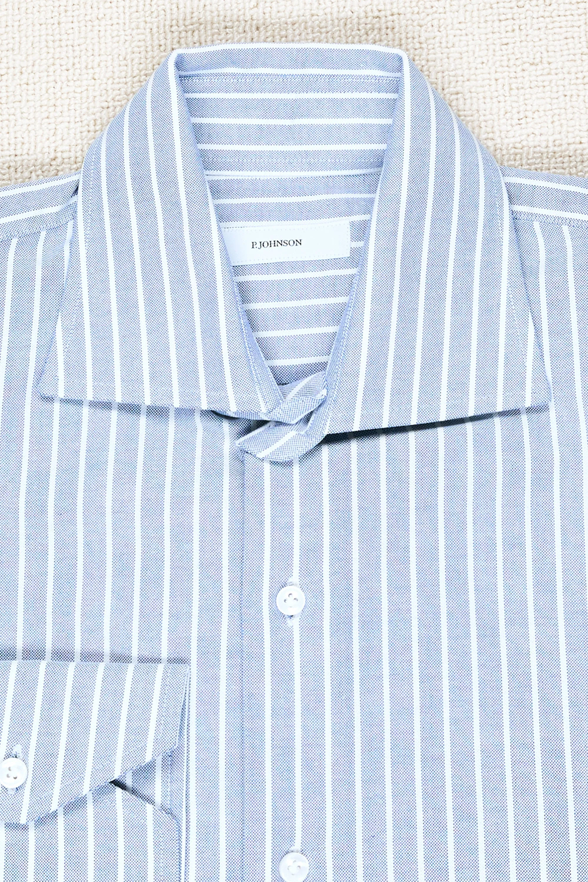 P. Johnson Blue with White Narrow Stripe Cotton Spread Collar Shirt