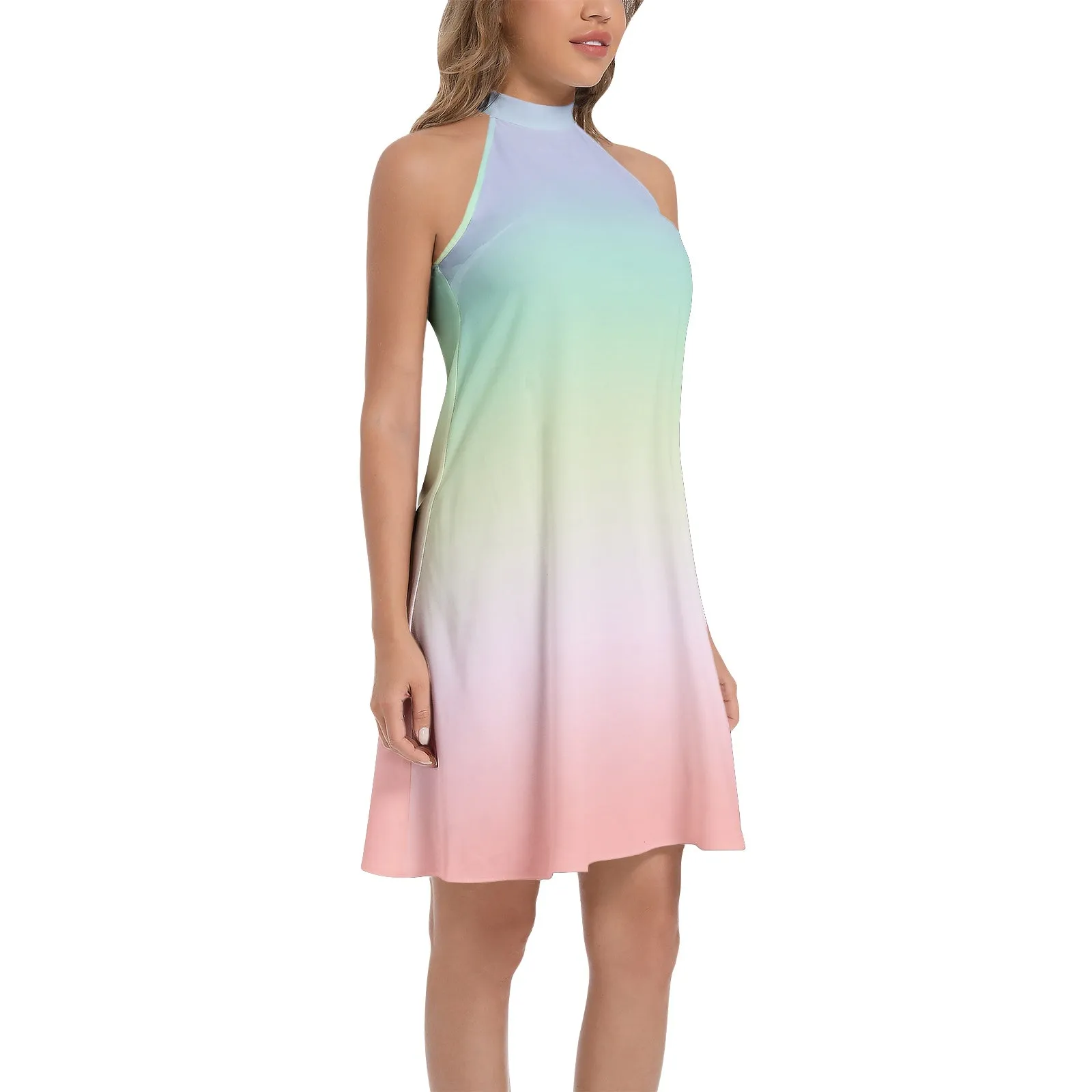 Pastel Posh Tie Back Halter Neck Flared Dress