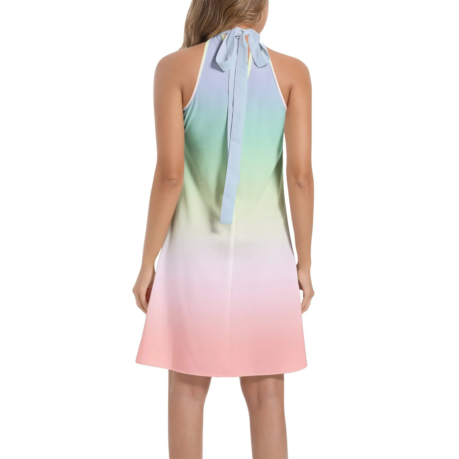 Pastel Posh Tie Back Halter Neck Flared Dress