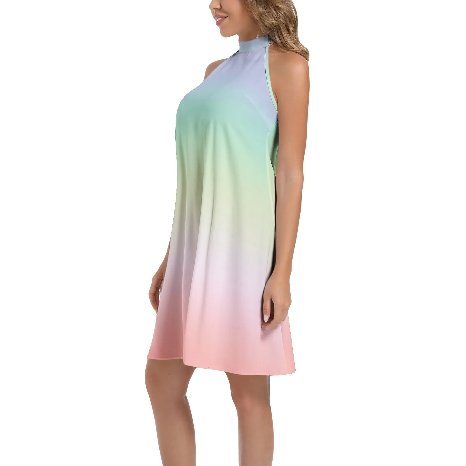 Pastel Posh Tie Back Halter Neck Flared Dress