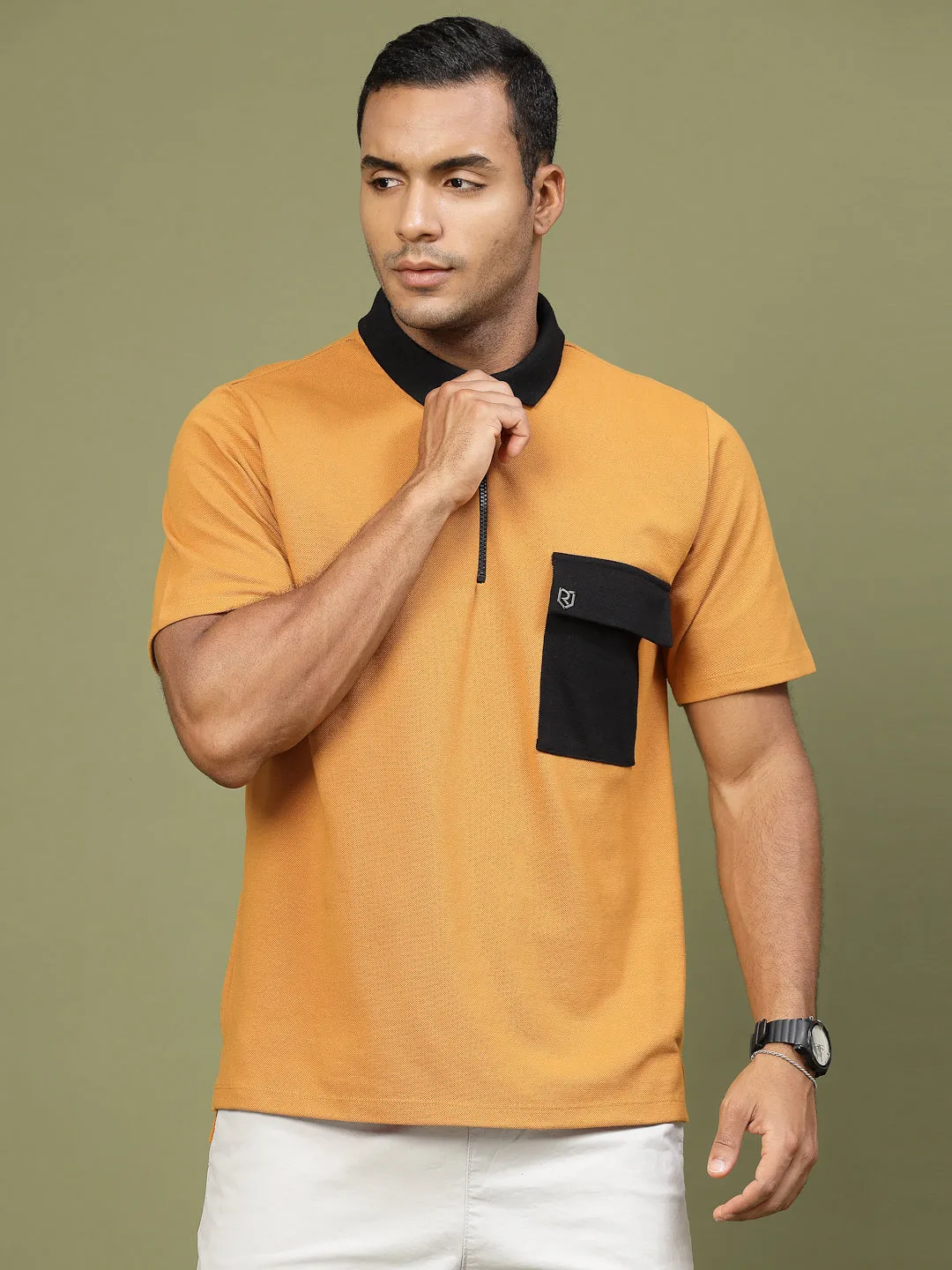 Patch Pocket Oversized Zip Polo T-Shirt