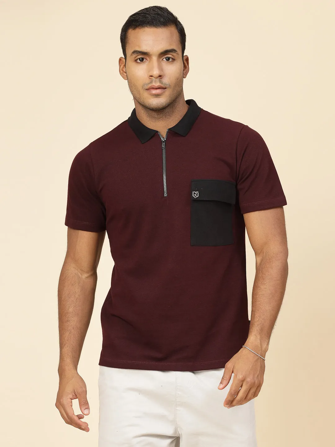 Patch Pocket Oversized Zip Polo T-Shirt