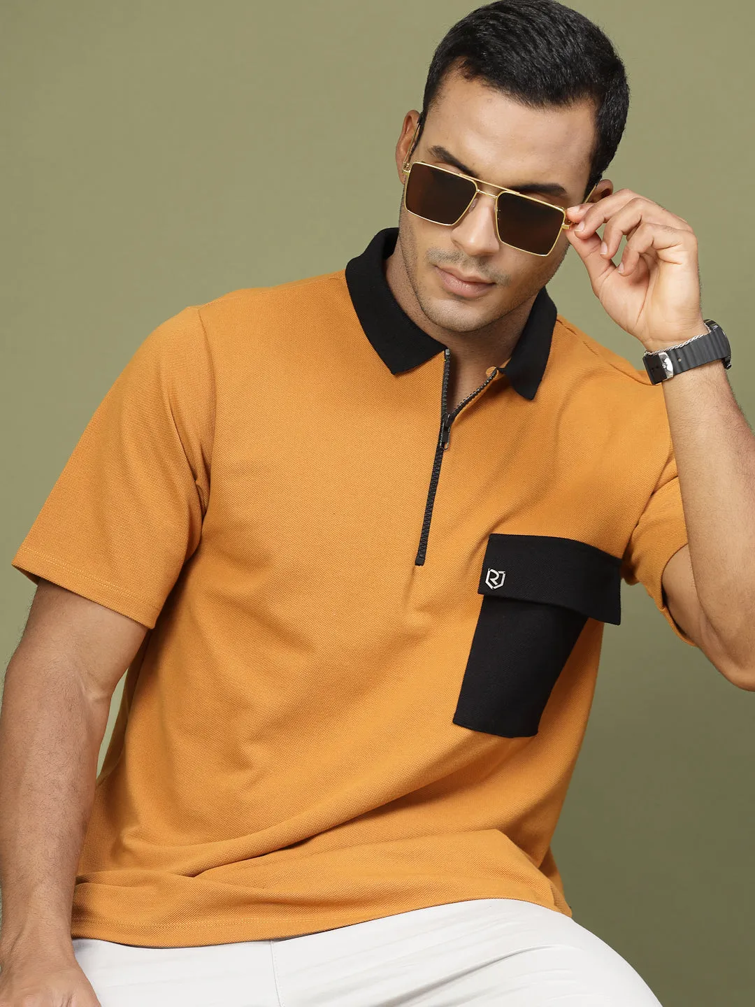 Patch Pocket Oversized Zip Polo T-Shirt