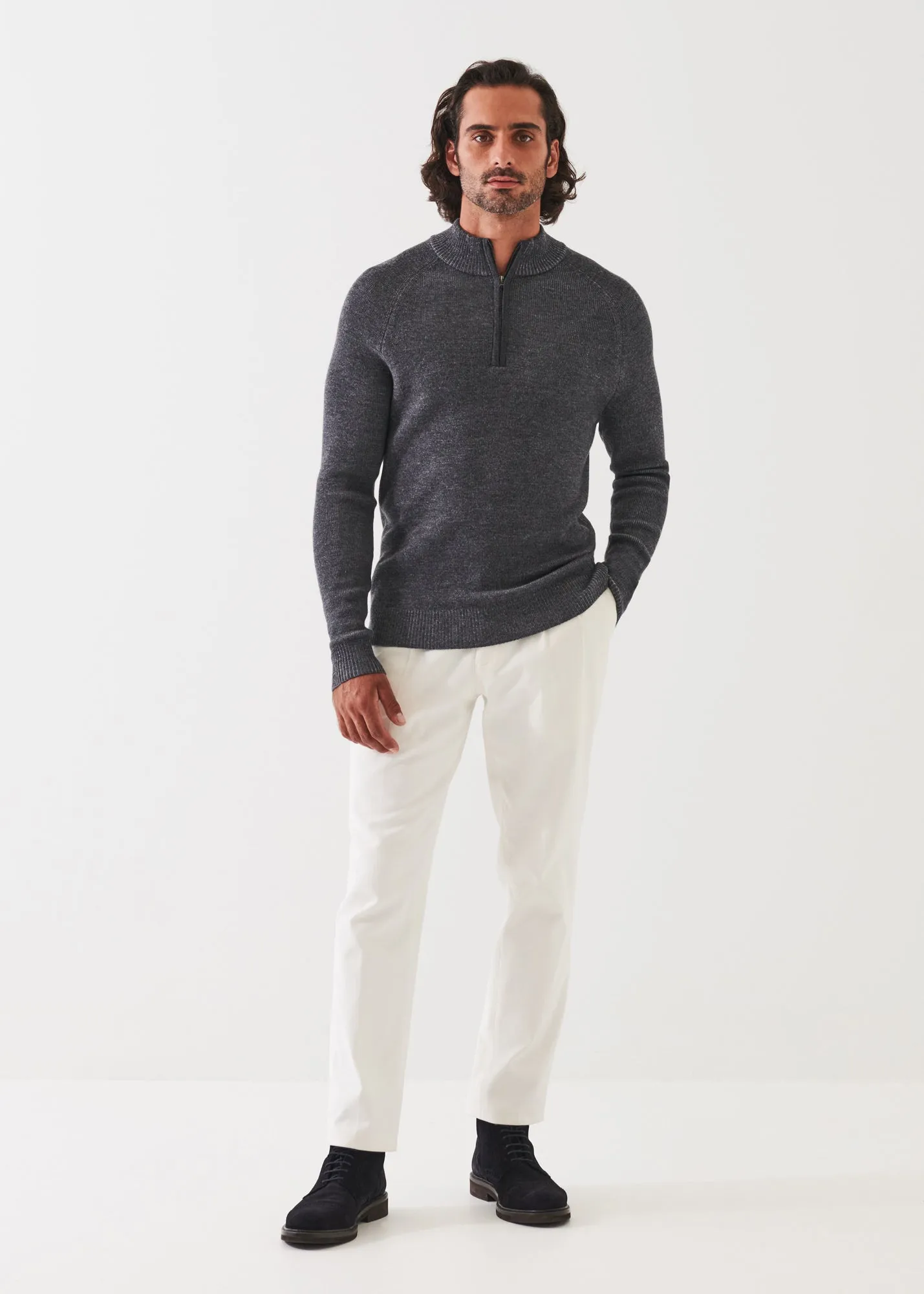 PLAITED RIBBED QUARTER-ZIP MOCK