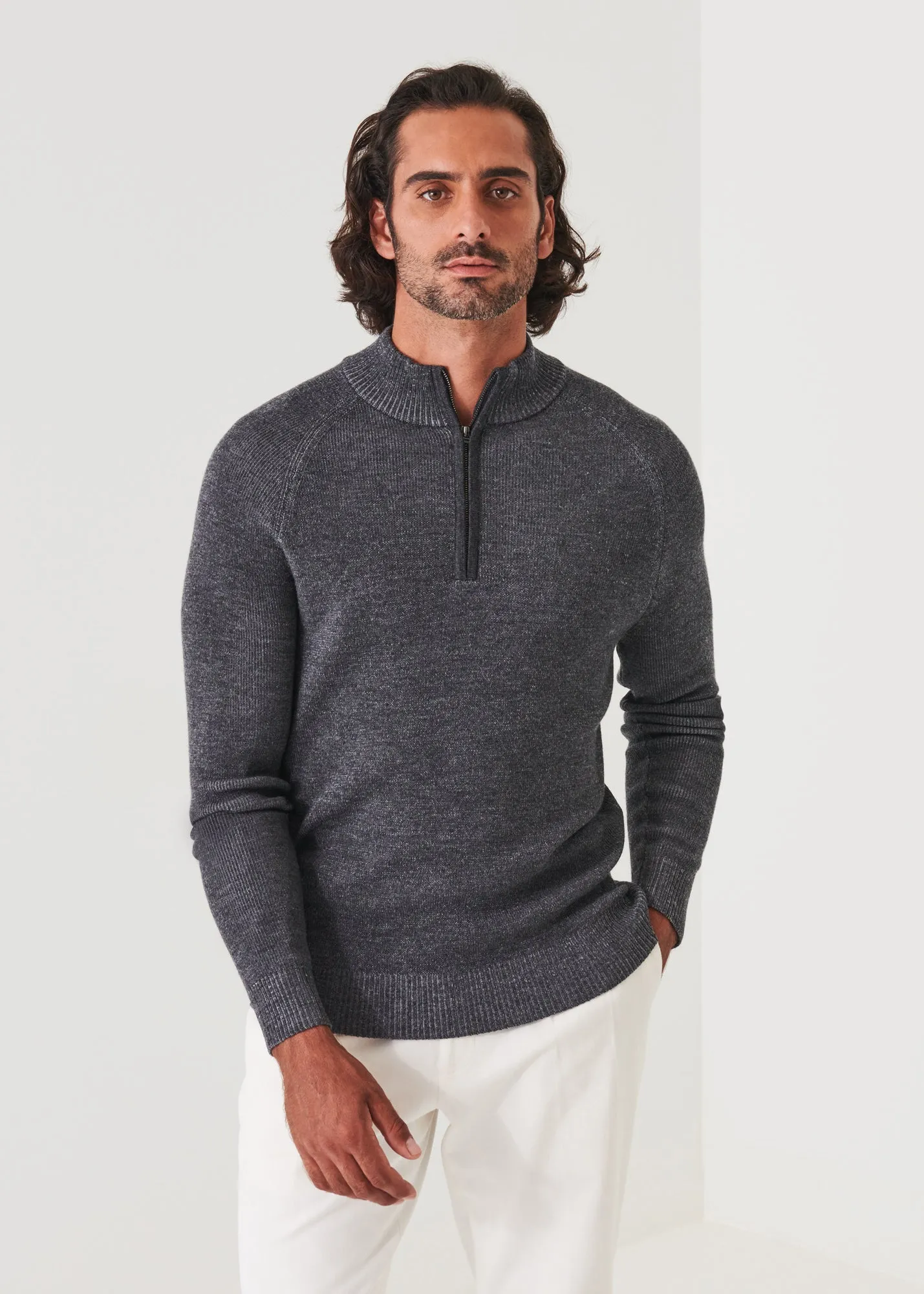 PLAITED RIBBED QUARTER-ZIP MOCK