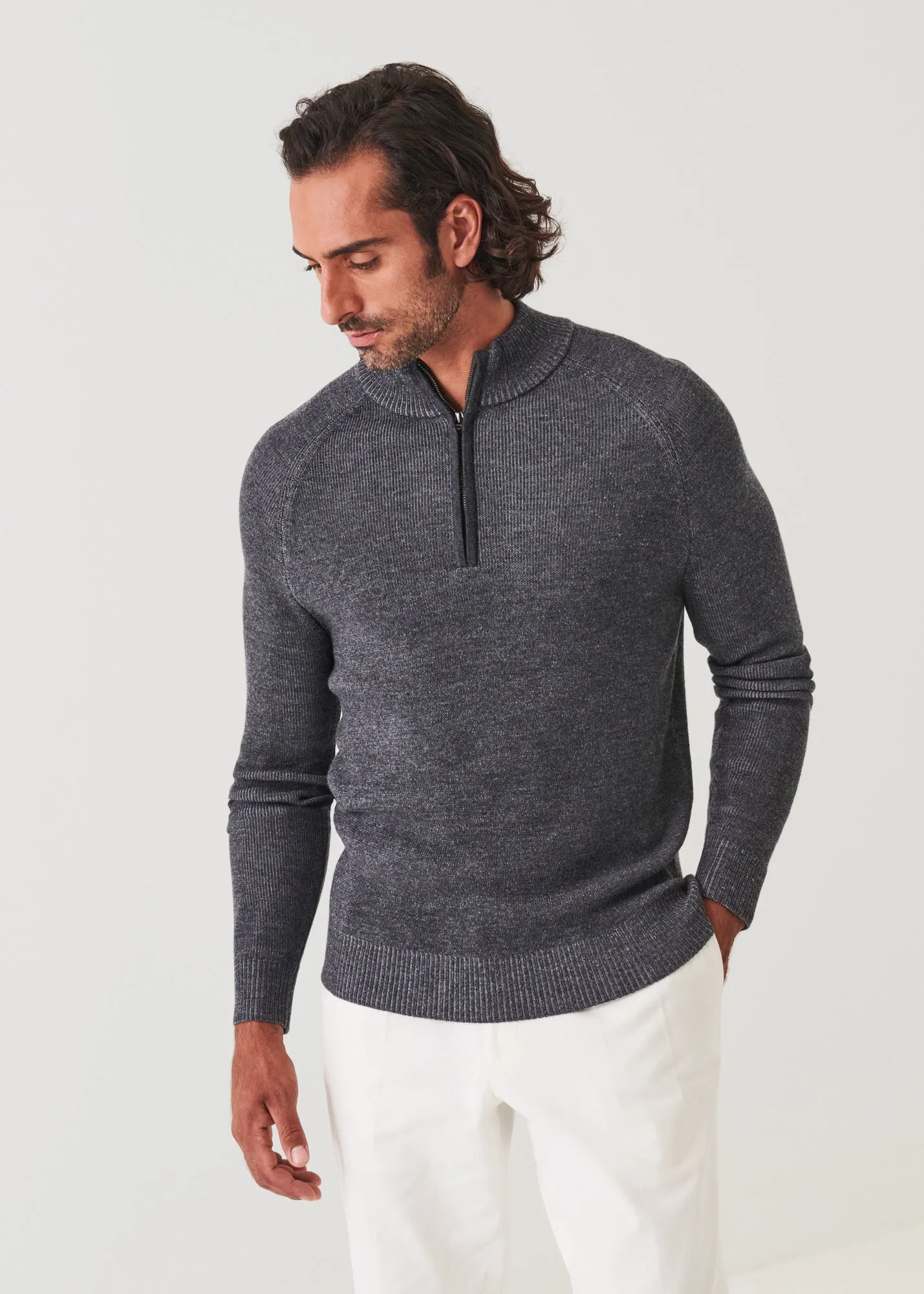 PLAITED RIBBED QUARTER-ZIP MOCK