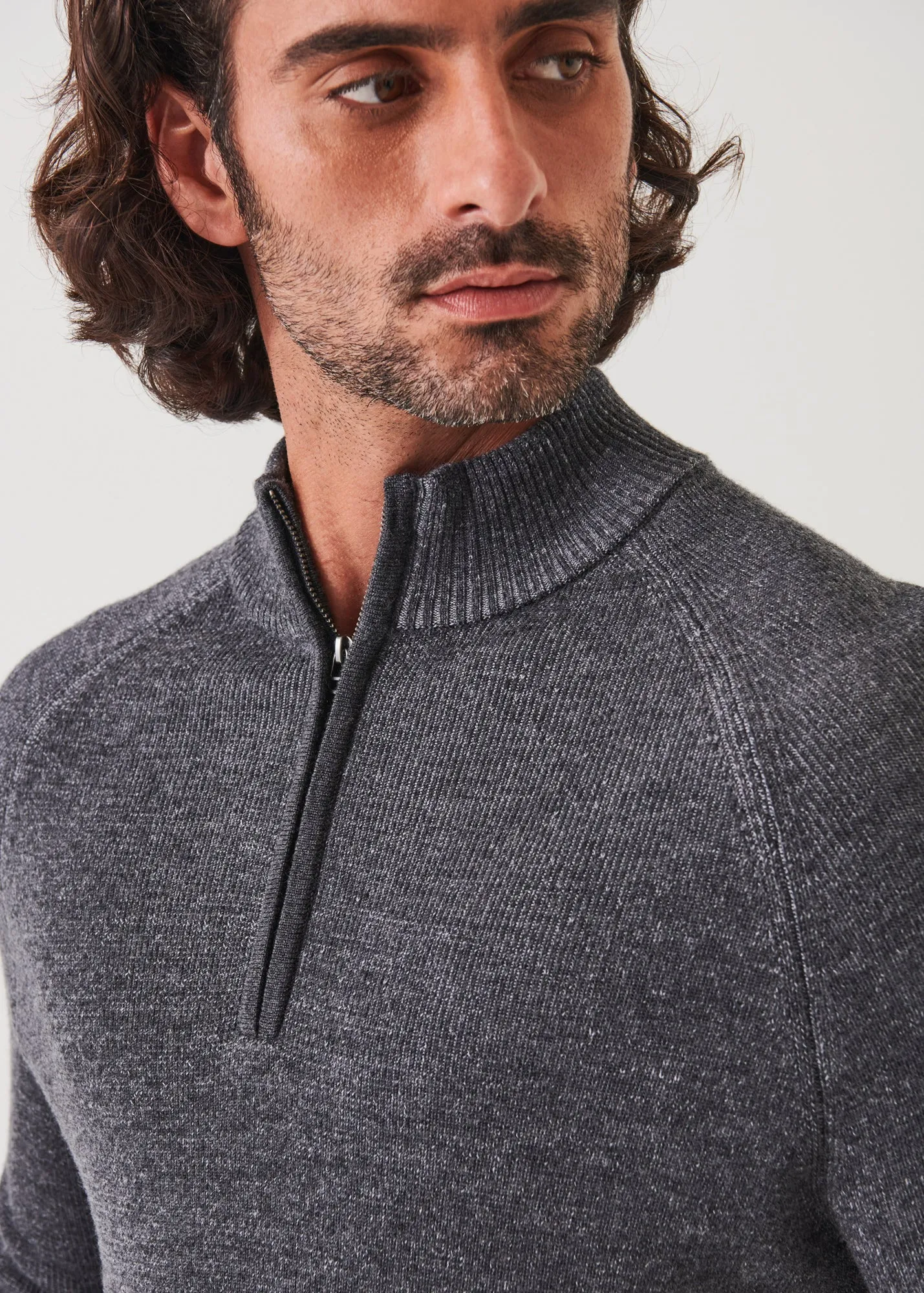 PLAITED RIBBED QUARTER-ZIP MOCK