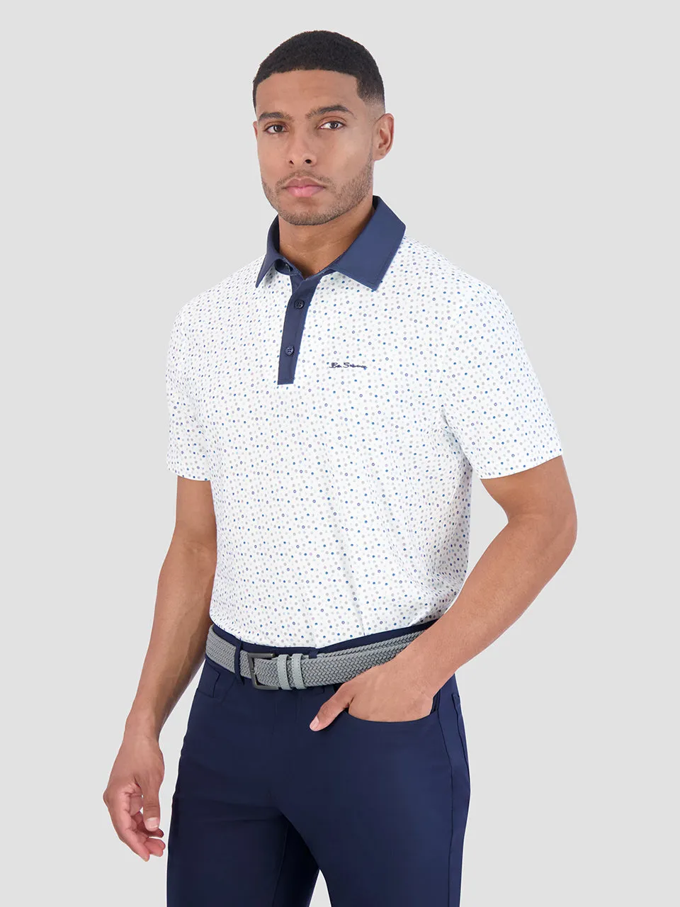 Polka Dots Tech Jersey Sports Fit Polo - White