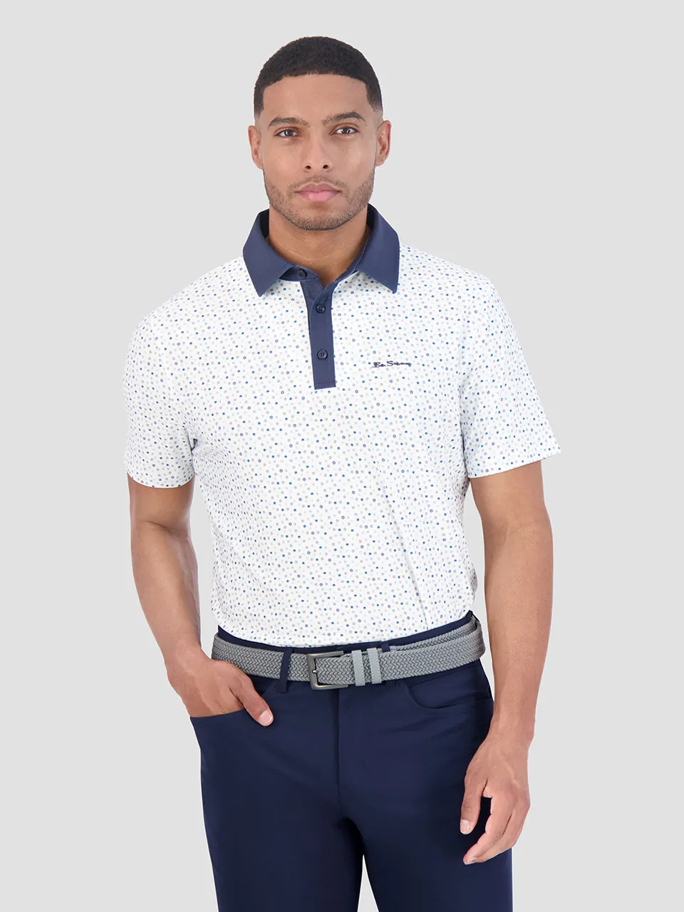 Polka Dots Tech Jersey Sports Fit Polo - White