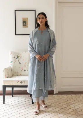 Powder Blue Floral Kurta Set