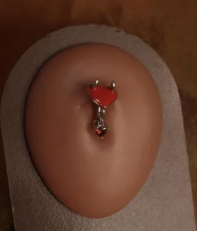 Red Horn Double Heart Dangle belly button